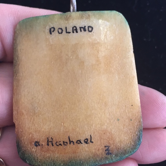 Antique miniature Oil Painting On bone Pendant - Picture 2 of 8